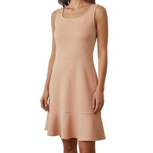 WHITE HOUSE BLACK MARKET Soft Pink Peplum Hem Sleeveless Ribbed Dress EUC Size 2